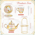 Zhehao 20 Pcs Porcelain Tea Set with Metal Holder and Spoon Adult Ceramic Tea Party Set European Flower Painting Teapot Cup Saucer Spoon Set for Women, Large Version(Classic Style)