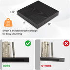 Square Floating Shelves for Wall, 12" W x 12" D x 1.2" H, Small Wooden Wall Mounted Display Shelves with Invisible Brackets for Living Room, Bedroom, Bathroom, Kitchen Decor, Set of 3, Black