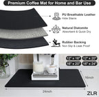 ZLR Coffee Mat - 16" x 24" Extra Large Kitchen Hide Stain Absorbent Dish Drying Mat for Countertop - Easy to Clean Coffee Bar Mat for Espresso Machine and Spill Protection - Black