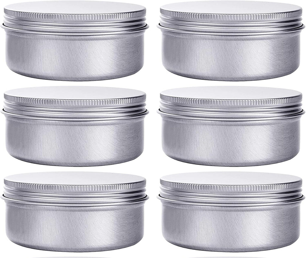 6 Ounce Aluminum Cans 180 mL Screw Lid Metal Storage Tins Containers for Storing Spices, Candies, Lip Balm, Candles, 6 Pcs.