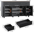 55" Sideboard Buffet Cabinet with Storage, Coffee Bar Cabinet with 3 Drawers and 4 Barn Doors, Long Storage Cabinet Modern Farmhouse, Black Wood, for Kitchen, Dining Room, Living Room