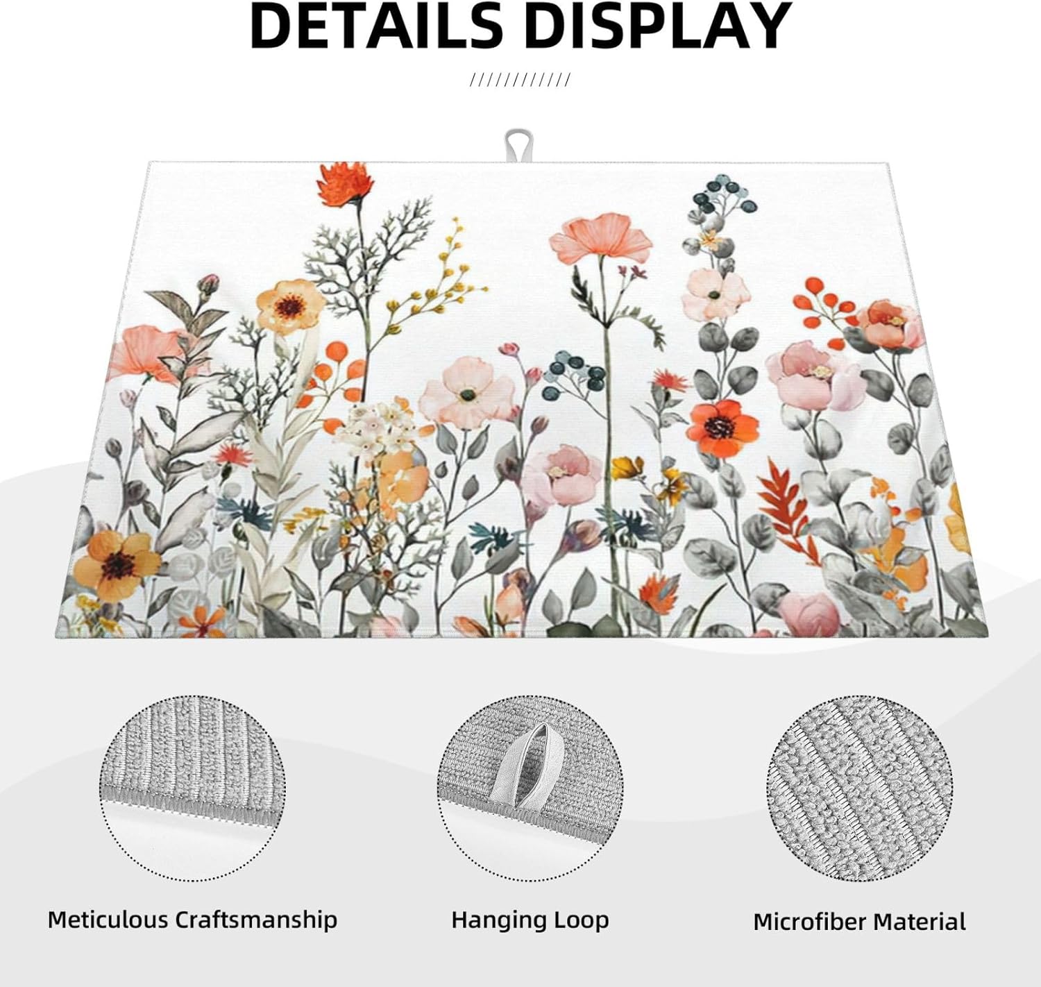 2Pcs Dish Drying Mats Faucet Mats Sets Large Size Coffee Mats Sink Faucet Mat Splash Guard for Kitchen Counter Bathroom Sink Coffee Bar Kitchen Decor (Colorful Wildflowers, 18"x24" 15" x 5.5"Set)