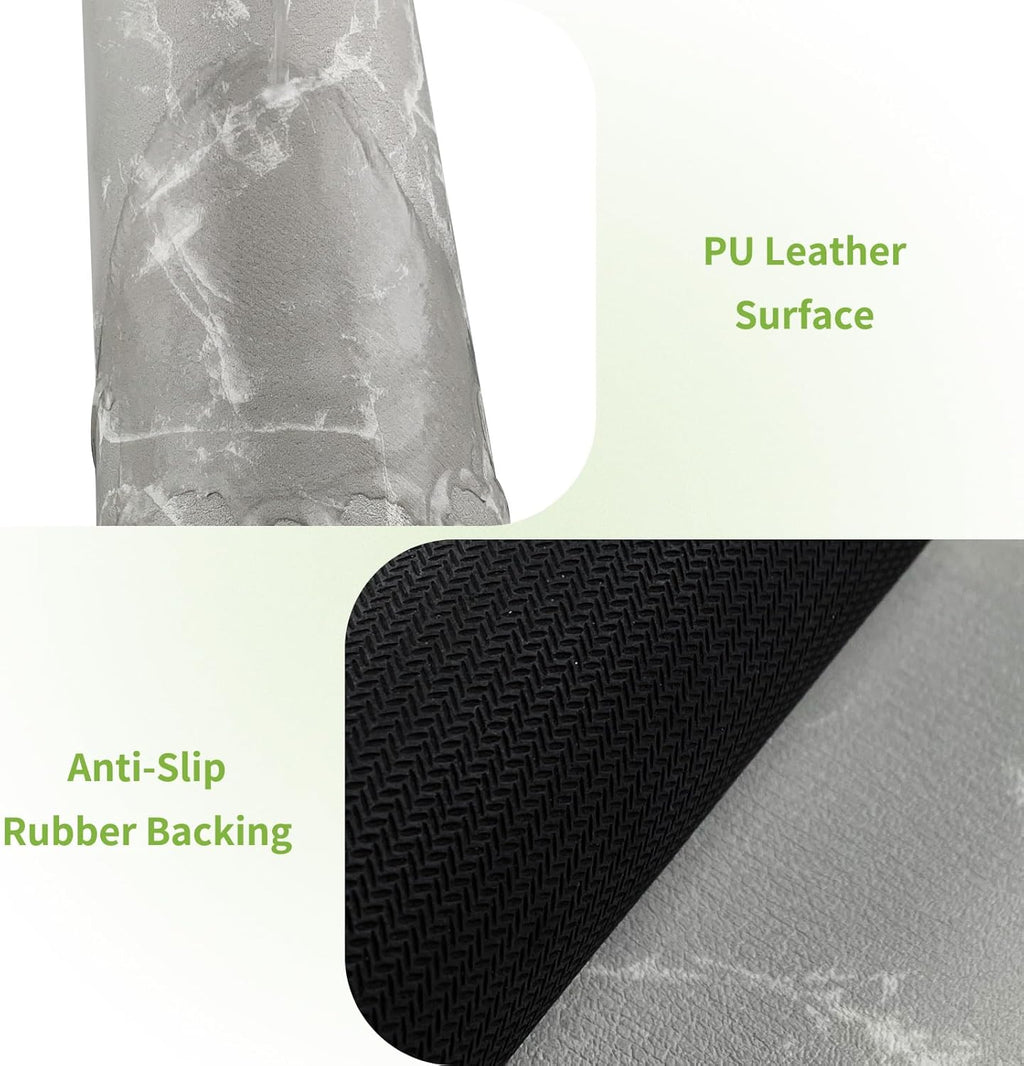 Coffee Bar Mat Dish Drying Mat - 16x24, PU Surface & Rubber Backed, Kitchen Countertop Protector, Quick Absorbent, Heat Resistant - Gray and White Marble