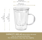 Creano Tea Glass 400 ml – Large Tea Cup with Strainer and Glass Lid – An ideal Tea Maker