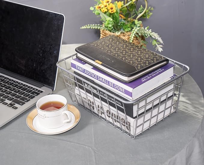 Wire Kitchen Storage Basket 4 Packs,Perfect Pantry Organization Accessories Basket,Laundry Basket,Countertop Organization, Suitable for Kitchen,Bathroom,Bedroom,Tabletop,Stackable,Bronze