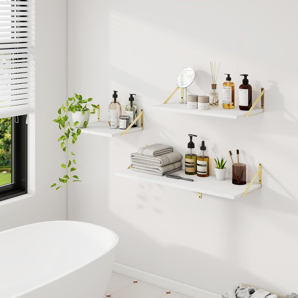 Dreamland Gold Floating Shelves for Wall, Gold Wall Shelf, Large Floating Shelf 12 * 16 inch Set of 2 for Bookshelf Living Room Bedroom Home Office Bathroom