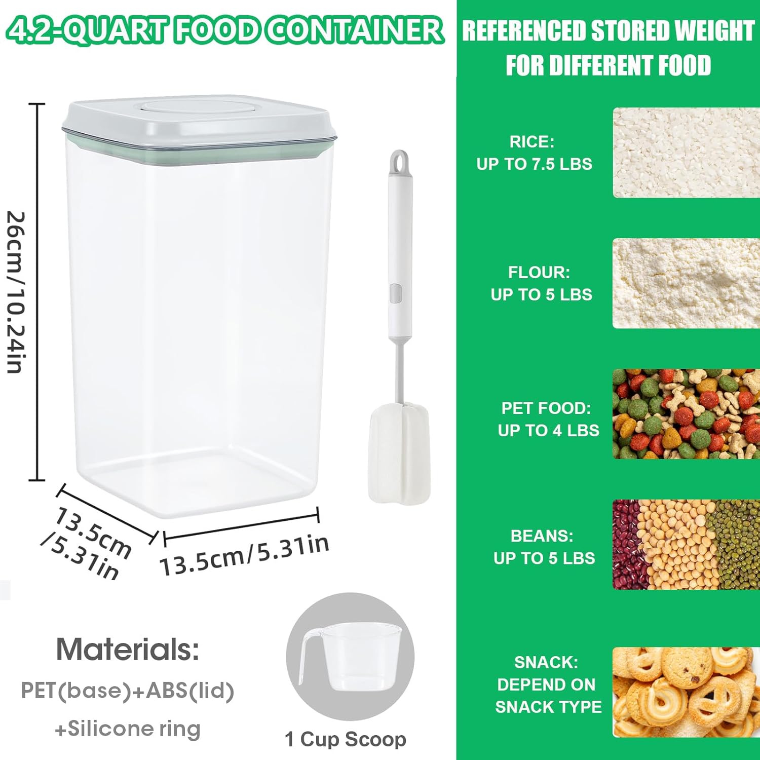 Airtight Flour Rice Storage Container with Pop-up Lid - 4.2 Qt Crystal-Clear Plastic Spaghetti Container, Tall and Slim Food Storage Bin Fit for Kitchen Pantry Organization