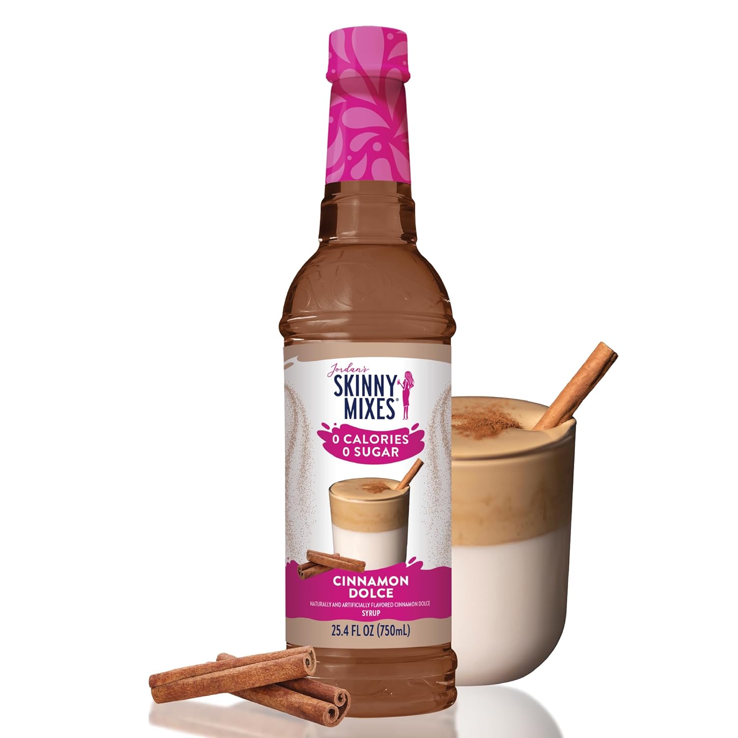 Jordan's Skinny Syrups Sugar Free Coffee Syrup, Cinnamon Dolce Flavor Drink Mix, Zero Calorie Flavoring for Chai Latte, Protein Shake, Food and More, Gluten Free, Keto Friendly, 25.4 Fl Oz, 1 Pack