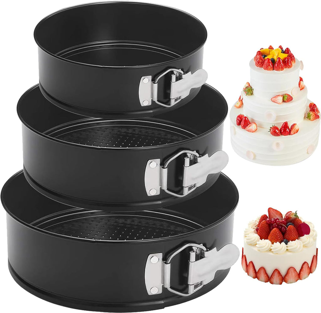 Springform Cake Pan Set of 3 (4, 7, 9 Inch) Round Leakproof Nonstick Cheesecake Pans with Removable Bottom Carbon Steel Bakeware