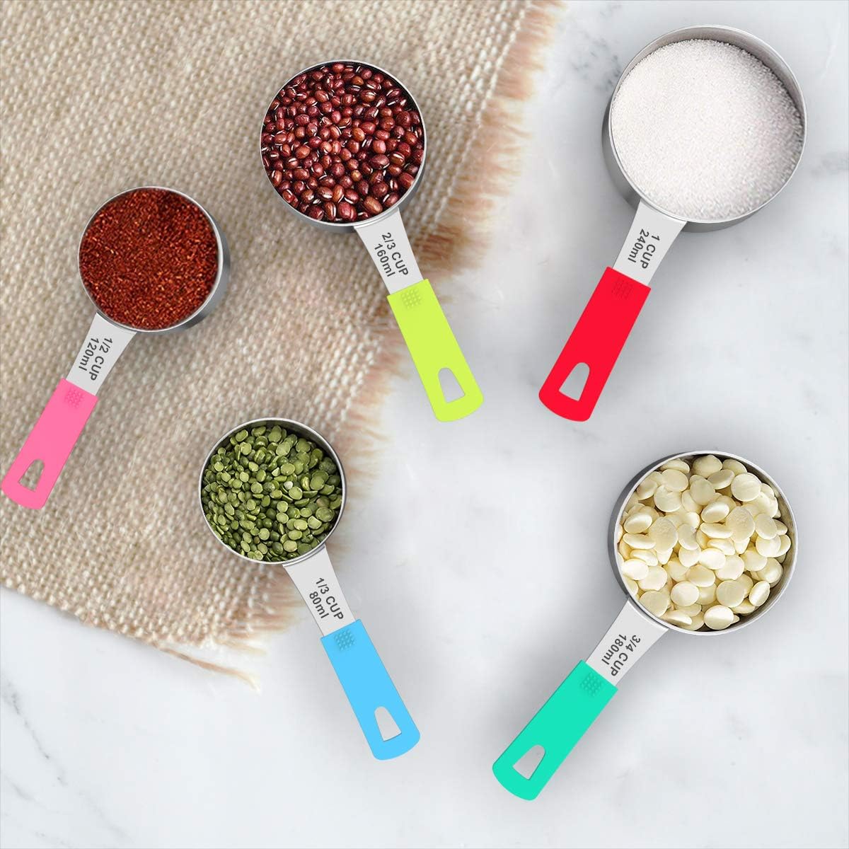 Wildone Measuring Cups & Spoons Set of 18 - Includes 8 Stainless Steel Nesting Measuring Cups, 9 Measuring Spoons, 1 Leveler, Ideal for Dry and Liquid Ingredients