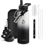Insulated Water Bottle 40 oz, Triple Wall Vacuum Stainless Steel (Cold for 48 Hrs), Leak Proof & Non-BPA, Modern Water Flask Jug with Paracord Handle & Straw Spout Lids, Ombre: White/Black
