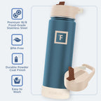 IRON °FLASK Camping & Hiking Hydration Flask with Straw Lid & Boot - Stainless Steel, Double Walled & Vacuum Insulated Water Bottle - Leak Proof & BPA Free (Azure Mist, Straw - 22 oz)