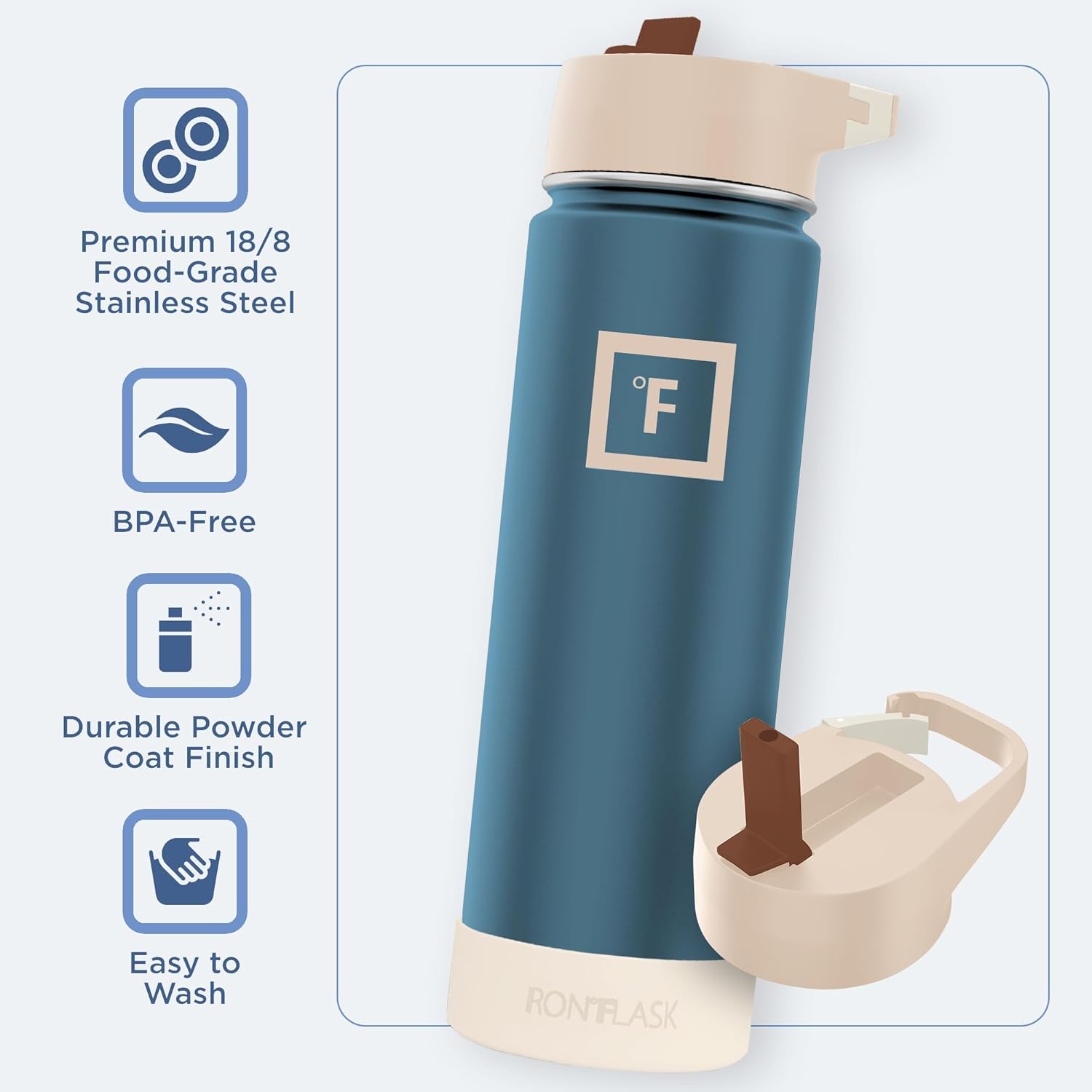 IRON °FLASK Camping & Hiking Hydration Flask with Straw Lid & Boot - Stainless Steel, Double Walled & Vacuum Insulated Water Bottle - Leak Proof & BPA Free (Azure Mist, Straw - 22 oz)