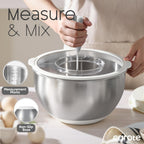 CAROTE Stainless Steel Mixing Bowls with Lids Set,12 Pcs Nesting Bowls Clear Airtight Lids 3 Grater Attachments,Non-Slip Bottoms & Measurement Marks Mixing Bowls,Size 5,3,2,1.5,1QT