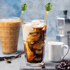 Palm leaf Drink Stirrer Sticks Stainless Steel Coffee Beverage Stirrers，Set of 4 Cocktail Swizzle Stick,7.5", Multicolor