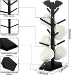 Bat Mug Holder Tree - 8 Hooks Coffee Mug Rack - Gothic Home Decor Wood Coffee Mug Tree for Countertop - Coffee Cup Holder for Halloween Kitchen Organizer & Coffee Bar Accessories, Black