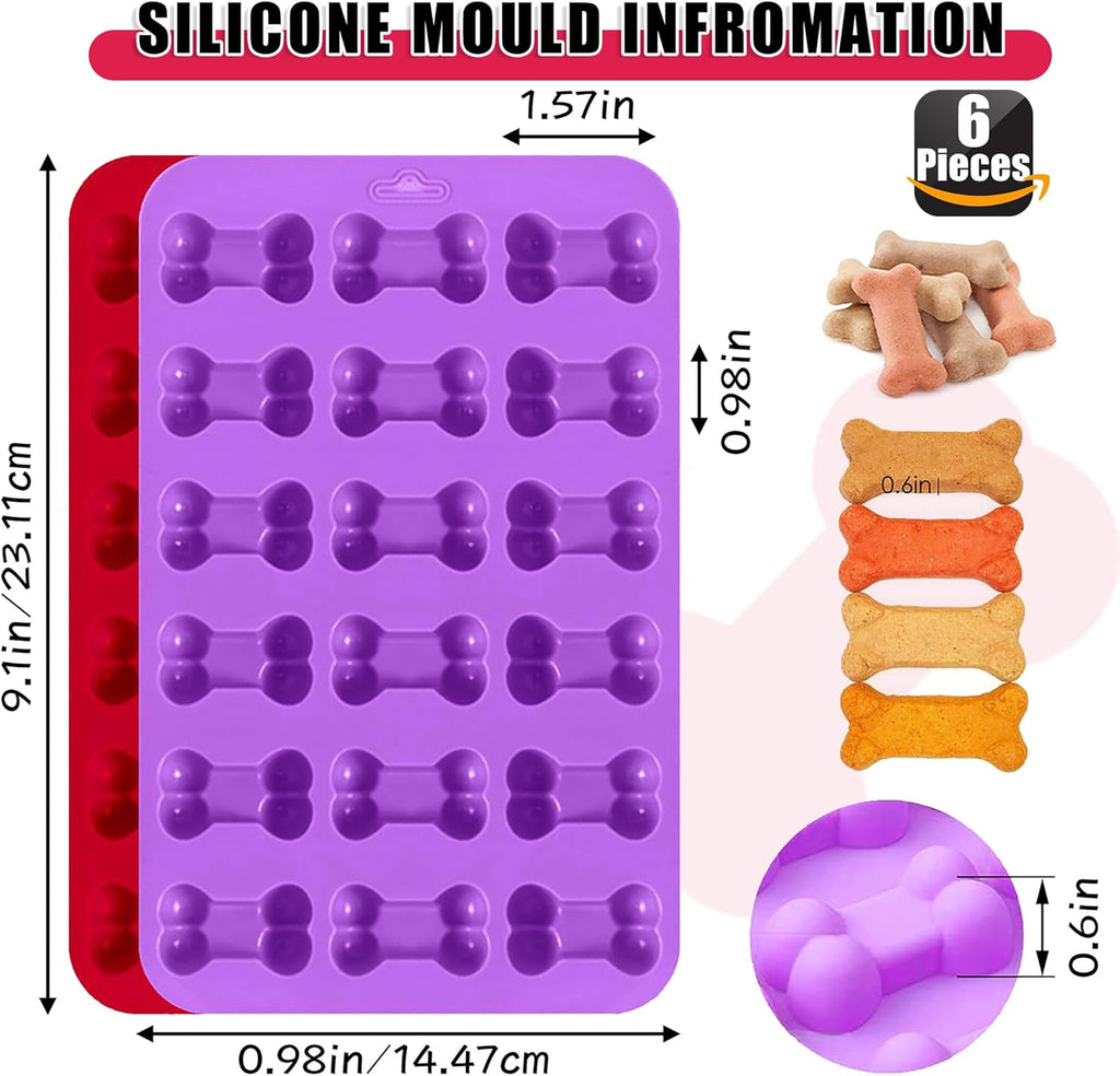 Silicone Molds Puppy Dog Paw and Bone Molds for Baking,Chocolate Molds,Silicone Dog Treat Mold - 6 Pack