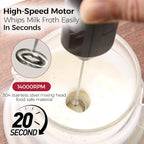 YARRAMATE Electric Milk Frother Wand, Fast Battery Operated Coffee Mixer, Handheld Drink Stirrer, Whisk Foam Maker for Lattes, Cappuccino, Matcha, Hot Chocolate (Black)