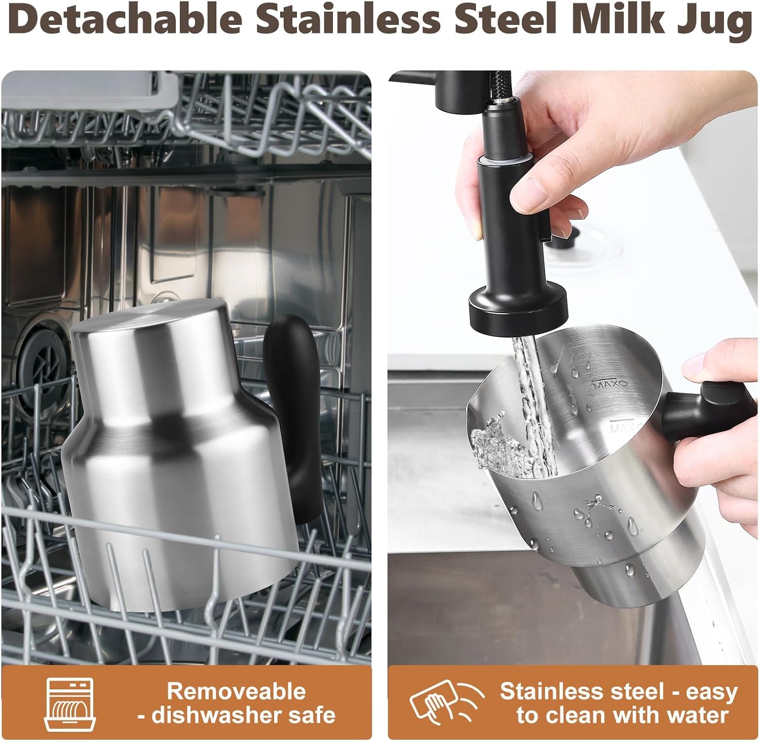 Homtone 5-in-1 Induction Milk Frother, 21oz Removable Automatic Milk Frother Dishwasher Safe for Latte, Hot Chocolate, and Hot and Cold Milk Froth, Chocolate Milk