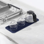 Silicone Dish Drying Mat for Multiple Usage,Easy clean,Eco-friendly,Heat-resistant Silicone Mat for Kitchen Counter,Sink,Bar,Bottle,or Cup Navy Blue M 17 inches x 6 inches