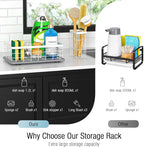 Large Family-Sized Sponge Holder for Kitchen Sink with Brush Holder - Drain-Free Non-Slip Base, 2.6mm Stainless Steel with White Rust-Resistant Coating-10.24"L x 6.5"W x 5.83"H Sink Organizer