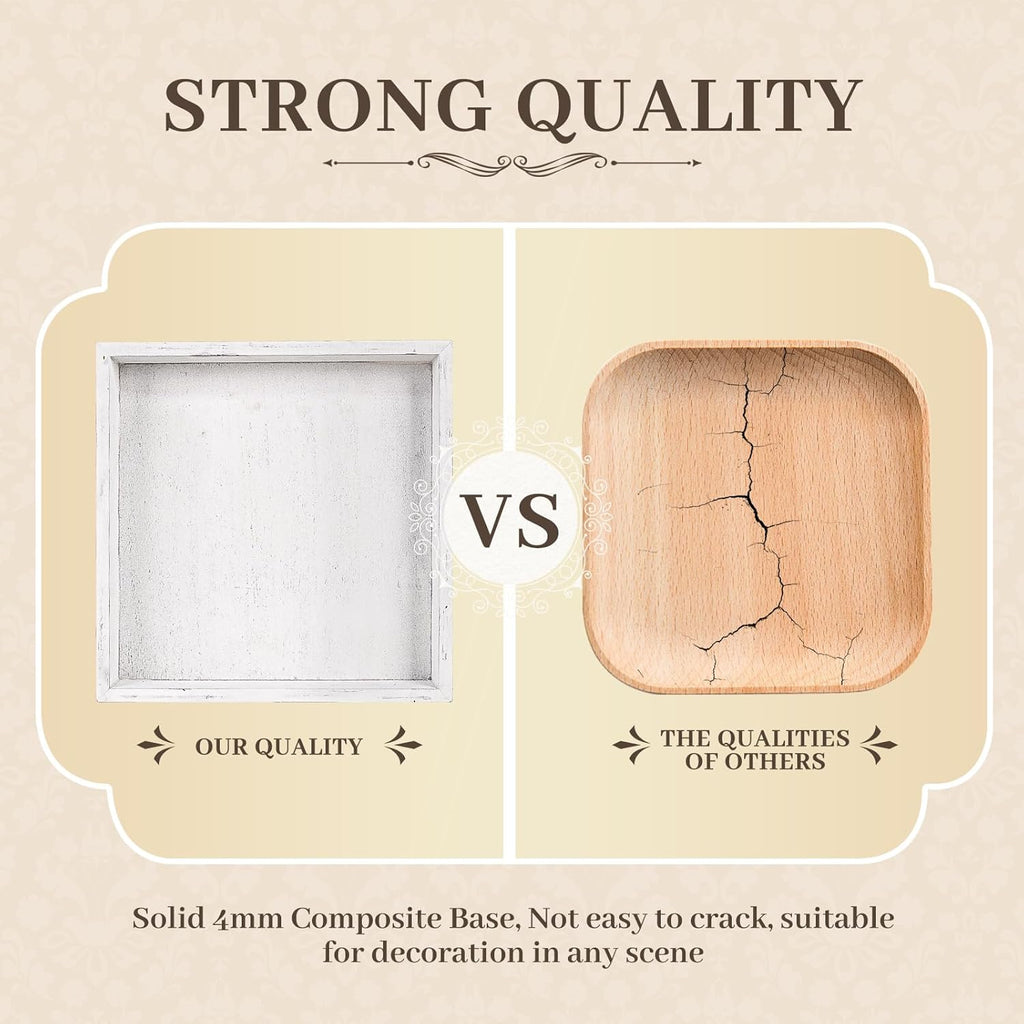 Wooden Decorative Tray, Small Serving Tray with Wood Bead, Farmhouse Big Tray for Ottoman, Countertop, Coffee Tabl, 13" x 13"x 1.6" (Retro White)