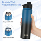 HASLE OUTFITTERS Insulated Water Bottle 22 oz Double Wall Stainless Steel Water Bottle Wide Mouth with Straw Lid & Spout Lid Keeps Cold or Hot(Blue Black Gradient,1)
