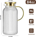 Glass Pitcher with Lid, 84oz/2.5 Liter Classic Vertical Stripes Water Pitcher,Glass Water Carafe for Cold Brew, Coffee, Lemonade, Iced Sun Tea,Beverage, Milk, Heat Resistant