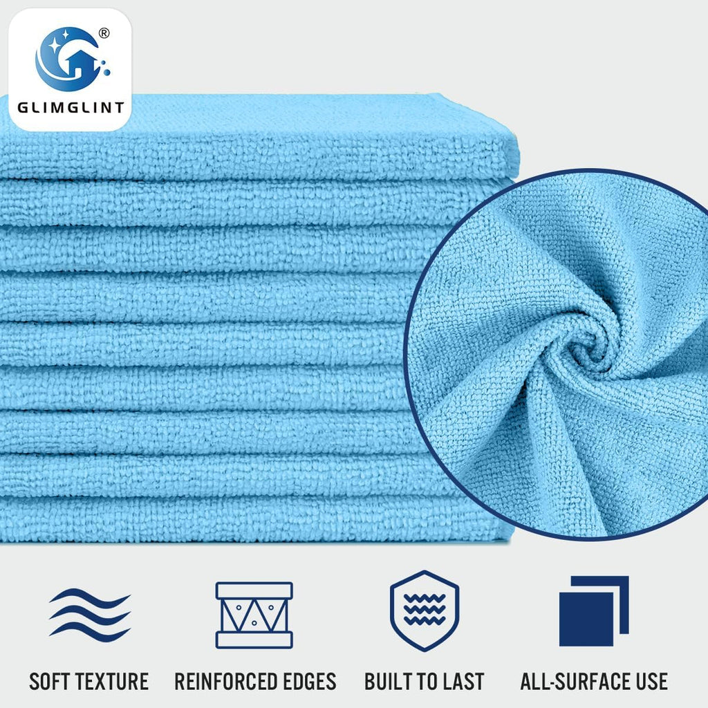 GLIMGLINT Blue Microfiber Cleaning Cloth, 12 Pack Cleaning Towels for Kitchen, Lint Free, Scratch-Free, Highly Absorbent, and Reusable Cleaning Rags for House, Window and Glass, Cars, 14"X12"
