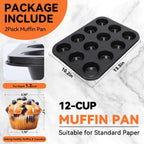 Yoehka 2 Pack Muffin Pan for Baking, Nonstick Cupcake Pan Set, Standard 12-Cups Muffin Tin for Baking Cupcakes & Mini Pies, Carbon Steel Baking Supplies