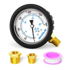 MEANLIN MEASURE 0~300Psi Stainless Steel 1/4" NPT 2.5" FACE DIAL Liquid Filled Pressure Gauge, Lower Mount (with Rubber Protective Sleeve), with 1/2" NPT and 3/8" NPT Hex Bushing
