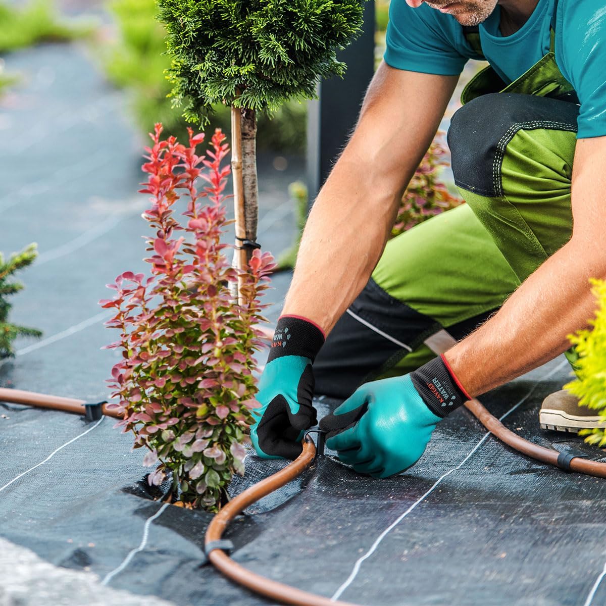 KAYGO Waterproof Work Gloves for Men and Women, Rubber Coated Non-slip Working Gloves for Garden, Outdoor Construction,3 pairs,Blue,XL