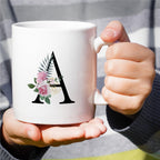 Retreez Initial A-Z Floral Botanical Bouquet Alphabet Monogrammed Monogram Mug 11 Oz Ceramic Tea Coffee Mugs - Appreciation Thank You Wedding Birthday Gifts for her friend coworker sister - A Initial