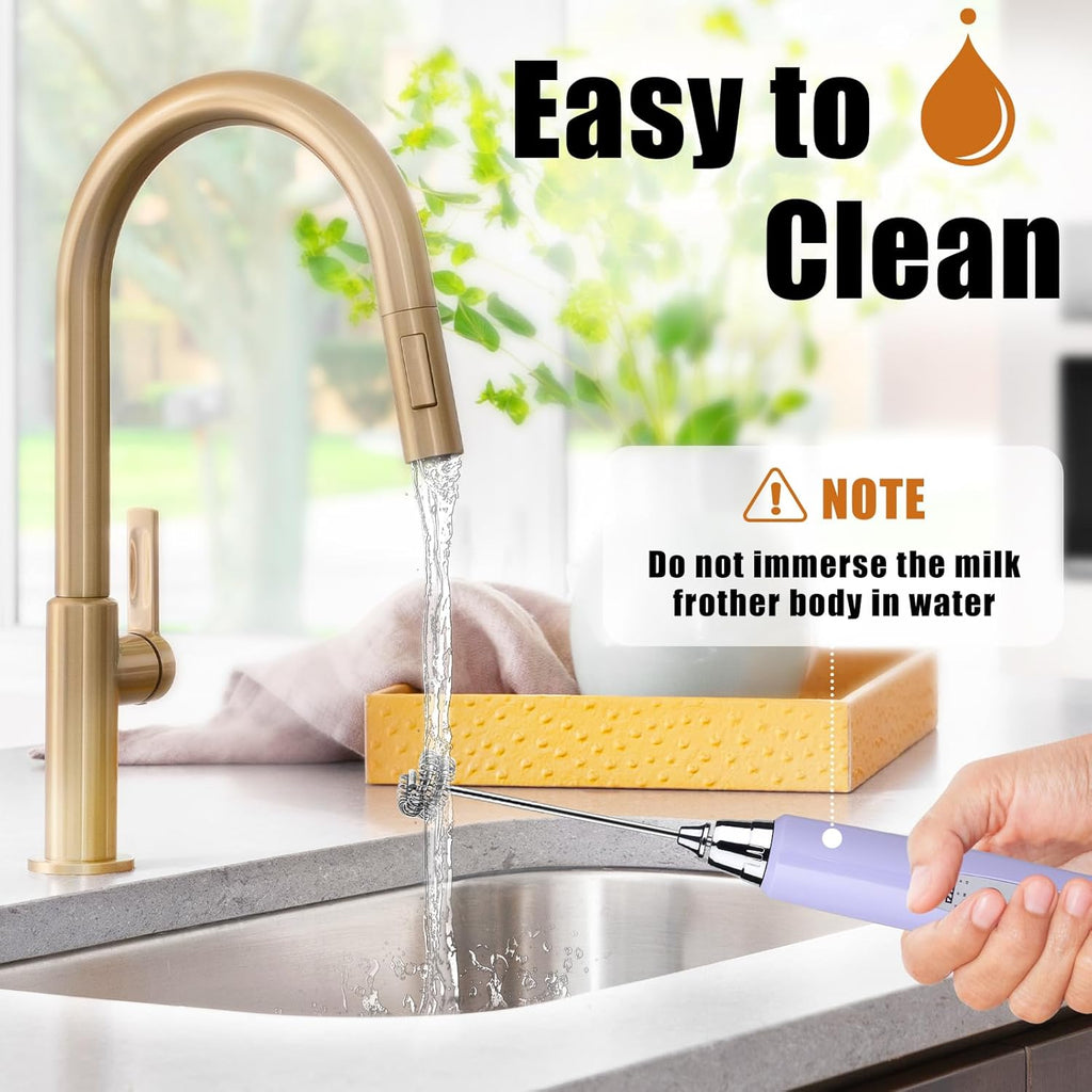 Nahida Light Purple Milk Frother Wand for Coffee, Frother Handheld Rechargeable Electric Whisk with 3 Heads 3 Speeds Drink Mixer Coffee Frother Foam Maker For Latte, Cappuccino, Hot Chocolate, Egg