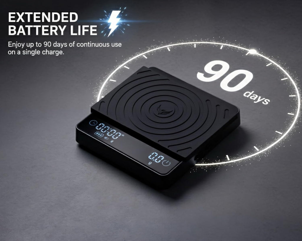 Smart Coffee Scale – Easy Use Digital Espresso Scale with Timer, Auto Tare & Flow Rate Indicator – Compact Rechargeable Weight Scale for Drip Coffee, Pour Over & Matcha