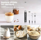 Maestri House Rechargeable Milk Frother with 3 Heads, LunaFro AS Handheld Electric Foam Maker Waterproof Detachable Stainless Steel Whisk Drink Mixer Foamer with Stand for Lattes, Cappuccino, Egg