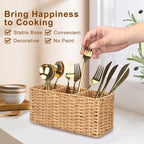 Ayiaren Wicker Flatware Silverware Caddy Cutlery Holder Kitchen Silverware Organizer Storage for Countertop Small Utensil Holders Party Table Spoon Knives Fork Holder Flatware Utensils Caddy Basket