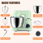 Stand Mixer, 6.5QT 660W 10-Speed Tilt-Head Electric Kitchen Stand Mixer, Food Mixer with Dishwasher-Safe Dough Hook, Egg Whisk, Flat Beater for Baking, Cake and Most Home Cooks (Green)
