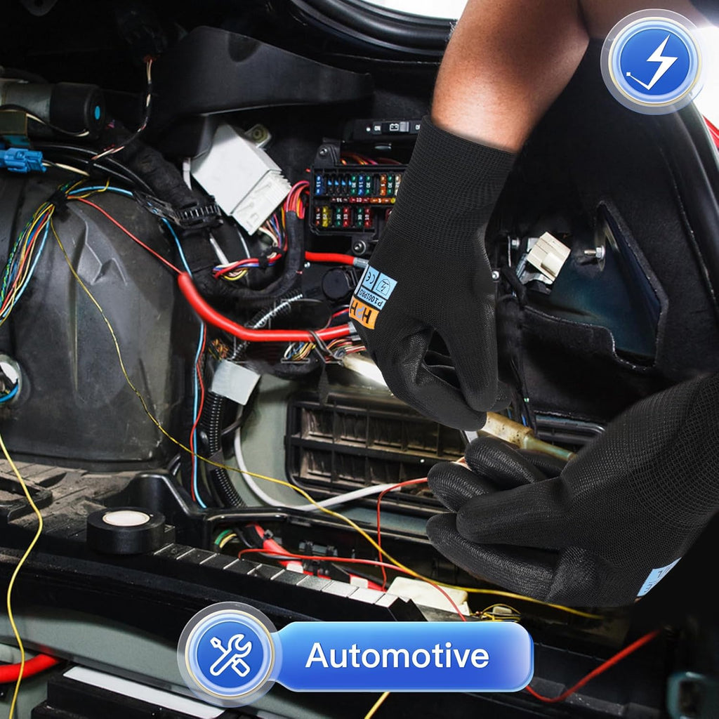 PU Coated Safety Work Gloves, 12 Pairs Work Gloves Mechanic Working Seamless Knit Glove with Polyurethane Coated Smooth