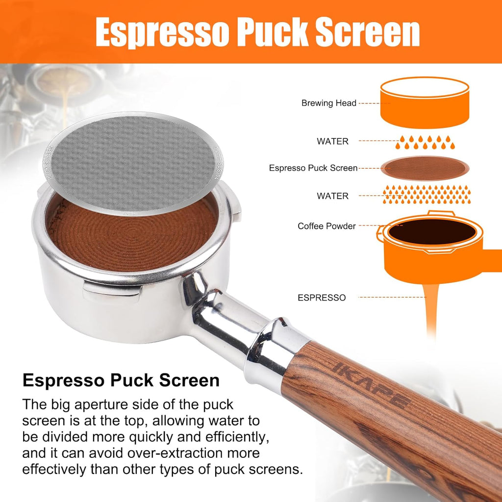 IKAPE 51mm 2pc Espresso Puck Screen, 0.2mm Thickness, Reusable Metal Ultra-thin & Ultra-light Coffee Filters, Food-grade 316 Stainless Steel Coffee Puck Screen for Espresso Baristas