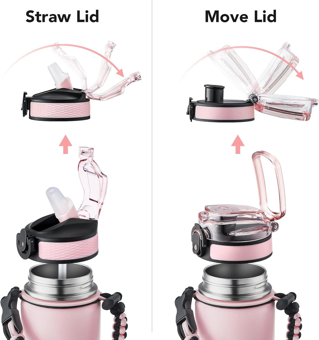 GOSWAG Insulated Sports Water Bottle, 24oz 2 Lids(with Straw/No Straw), Stainless Steel Water Bottles with Paracord Handle, Insulated Bottle with Double-Wall Vacuum Insulation