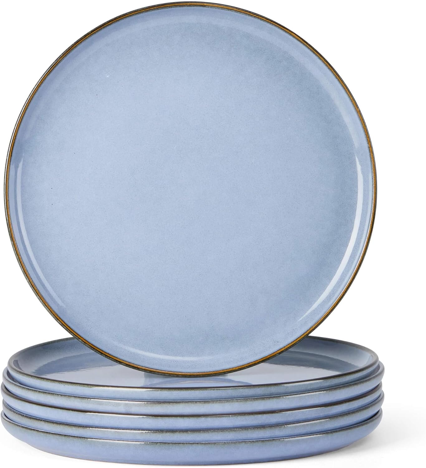 Herogo 6-Piece Stoneware Dinner Plates Set, 10.43" Ceramic Round Plate Set, Handmade Double Reactive Glaze Dinnerware Plates for Kitchen, Microwave, Oven and Dishwasher Safe, Haze Blue