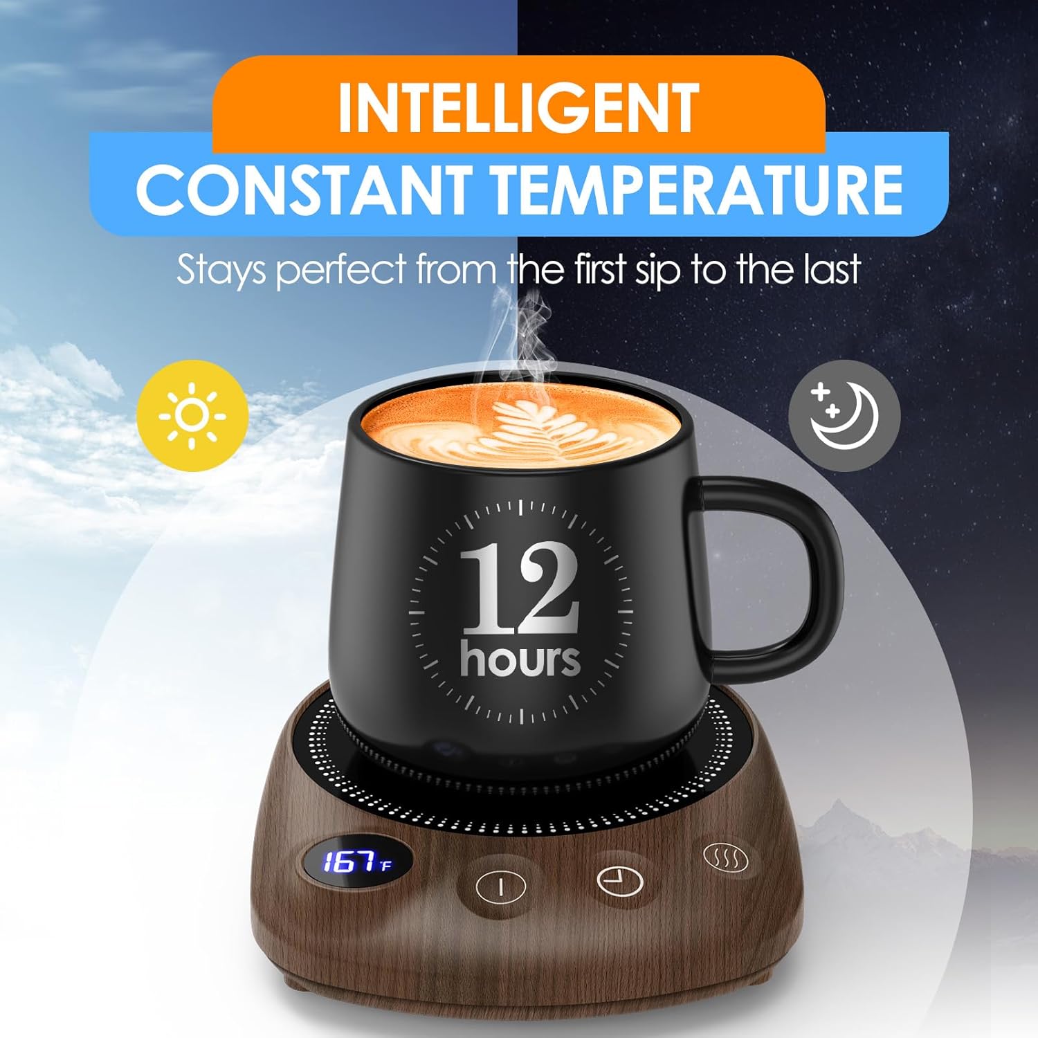 Coffee Mug Warmer - Fastest Heating & Highest Temperature, Coffee Cup Warmer for Desk Auto Shut Off, 4 Temp Settings & 1-12H Timer, Smart Electric Beverage Warmer for Coffee, Tea (Wood)