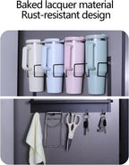 Multi-functional Magnetic Cup Holder ,Space Optimization Solution ,Suitable for Large Tumblers and Daily Items, Equipped with Drip Tray and Hooks, accommodates cups up to 40 oz,holds up to 40 lbs