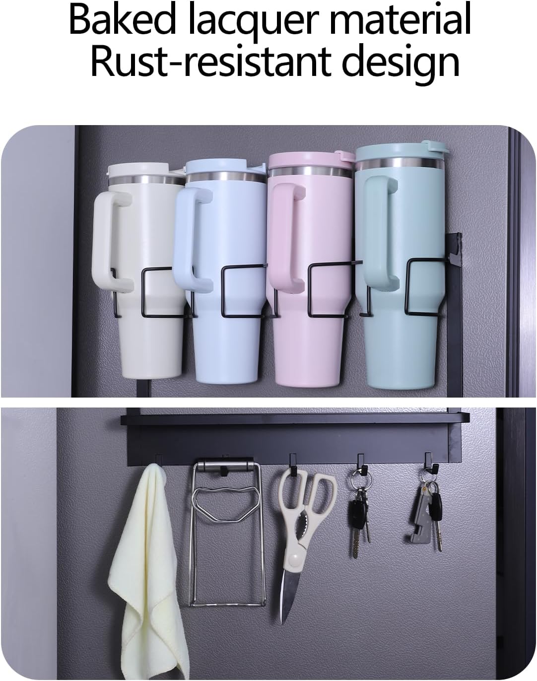 Multi-functional Magnetic Cup Holder ,Space Optimization Solution ,Suitable for Large Tumblers and Daily Items, Equipped with Drip Tray and Hooks, accommodates cups up to 40 oz,holds up to 40 lbs