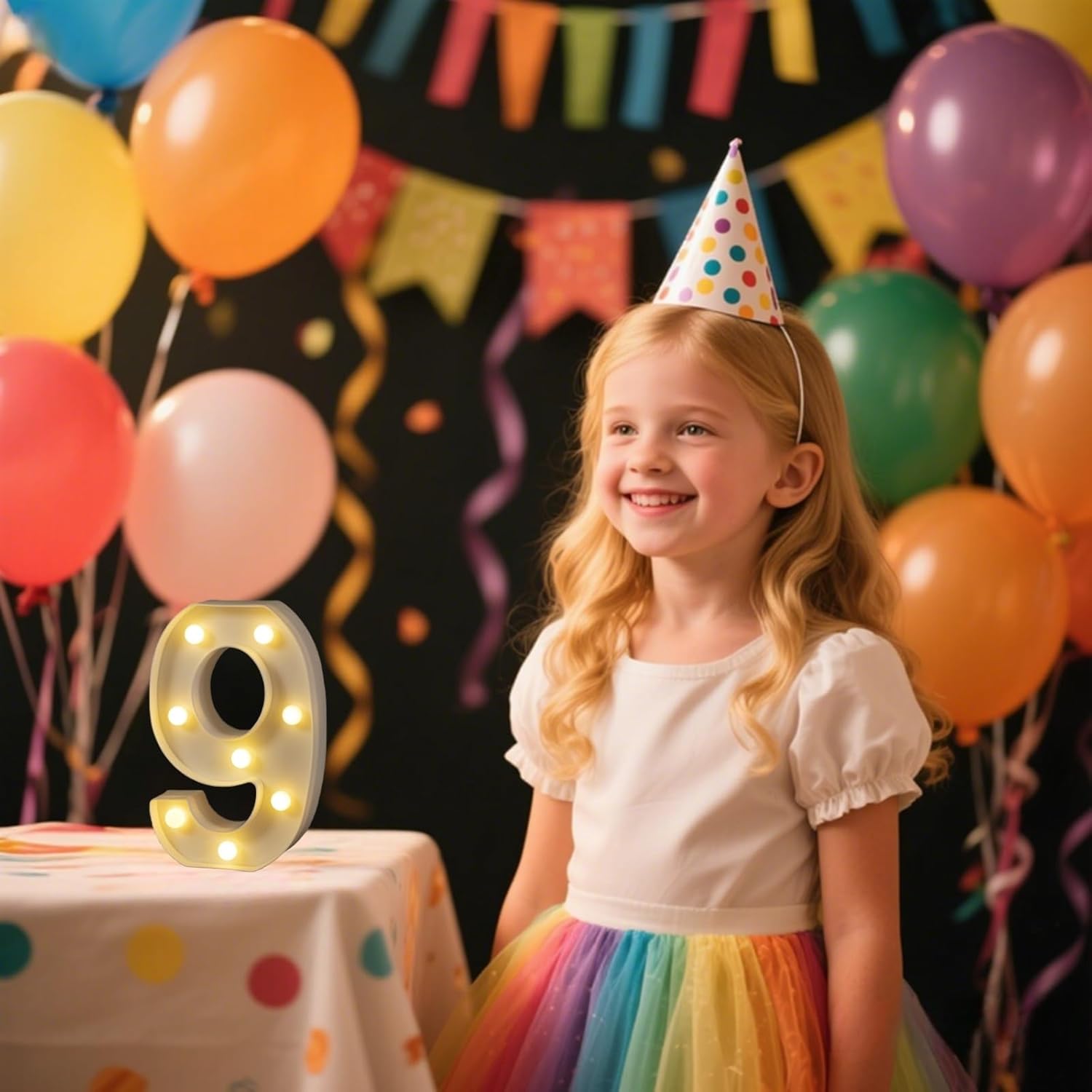 Foaky Decorative Led Marquee Light Up Number, Marquee Light Up Number Sign for Night Light Wedding Birthday Party Christmas Home Bar Decoration Number(9)