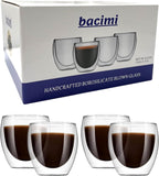 Bacimi® Double Wall Insulated Coffee Mugs (Set of 4 / 5oz) - Clear Borosilicate Cups - Thermal Drinking Cups for Espresso, Cappuccino, Latte, Tea, Hot Beverage, Wine - Microwave Safe