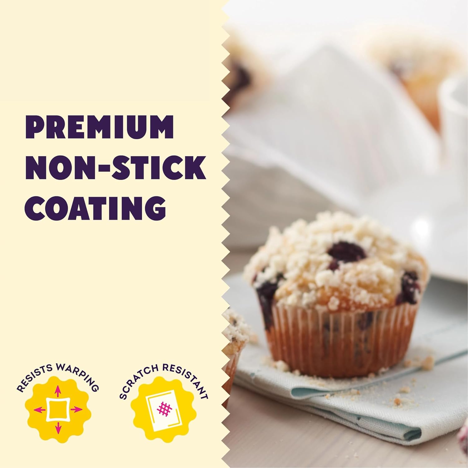 Wilton Gold Premium Non-Stick Warp-Resistant Bakeware, Made without PFAs, Muffin Pan, 12-cup, 10.5 x 15 x 1.4 in, Packaging May Vary