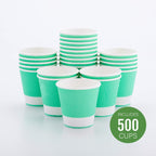 Restaurantware 8 Ounce Double Wall Disposable Coffee Cups, 500 Insulated Light Green Paper Tumblers Ripple Wall Design, Lids Sold Separately for Hot Drinks like Tea, Hot Chocolate and More