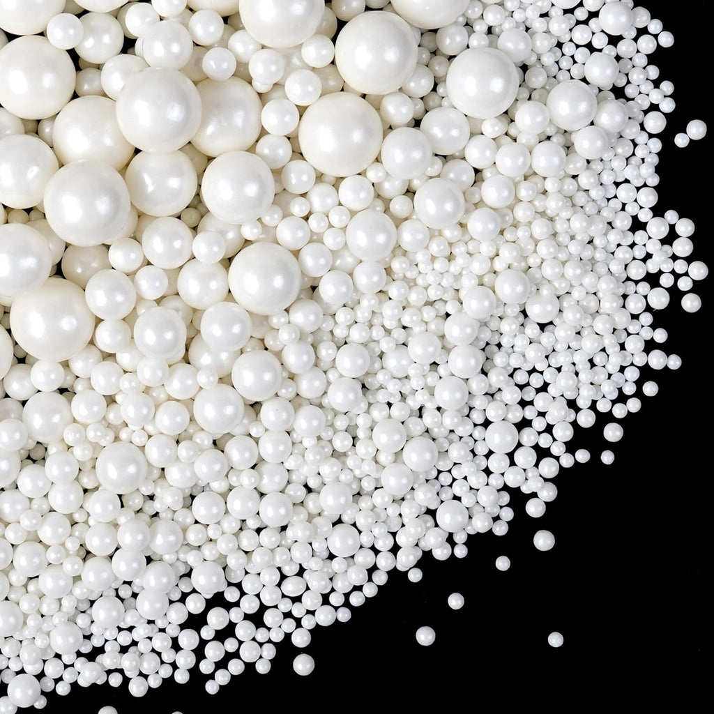 Edible White Pearl Sugar Sprinkles for Cake Decorating, Candy Pearls Cupcake Toppers, 150g/5.29oz, Mix Sprinkles, Baking Cake Decorations, Easter, Wedding Party Chirstmas Supplies